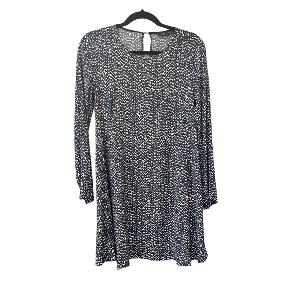 Zara Womens Size S Swing Shift Dress Blue White Long Sleeve Geometric Print Mini - Picture 4 of 15